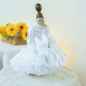 Medium-sized Dog Clothing for Weddings Elegant Lace Pet Wedding Dress Small Medium Dogs Princess Apparel with Pearl 240429