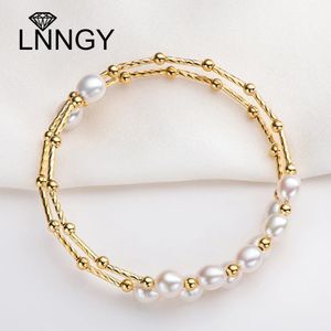Lnngy mode 14k guldfylld charmarmband armband för kvinnor 100% naturligt sötvatten pärla vridna eleganta gåvor 240424