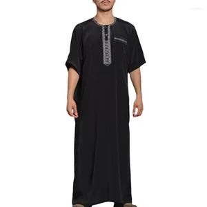 Roupas étnicas moda muçulmanas vestidos caftans manto de manga curta colar jubba thobe homem lesão de roupas islâmicas