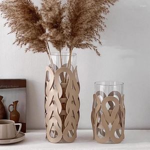 Vase Nordic Modern Glass Vase Woven Leather Light Luxury Home Decoration Living Room Dining Tabletop Flower Arranch