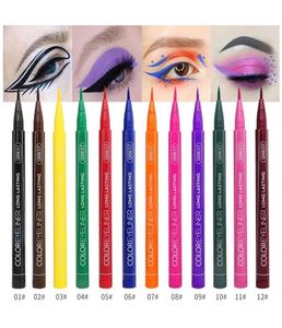 12 renkli eyeliner sıvı su geçirmez giyilmesi kolay makyaj mat göz astarı mavi kırmızı yeşil beyaz altın kahverengi gözlüs9296068