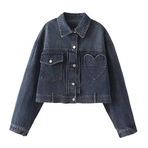 ZAR * Spring/Summer Womens versatile loose and versatile heart-shaped pocket denim jacket 240429