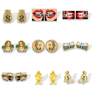 Stud Earrings Unusual Dollar Pattern Acrylic For Girls Gift Jewelry Accessories