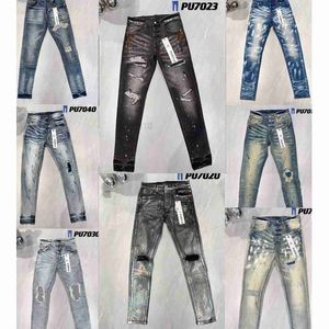 بنطلون جينز للرجال مصمم PL8821587 ممزق راكب الدراجة النارية Slim Straight Skinny Pants Designer True Stack Fashion Jeans Trend Trend Bant Purple Brand Jeansl3p7