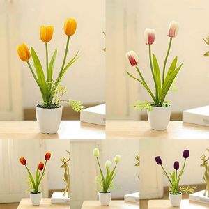 Decorative Flowers Artificial Tulip Potted Bonsai Plants Fake Flower Ornaments For Home Desktop Decoration Craft Plant Wedding Decor