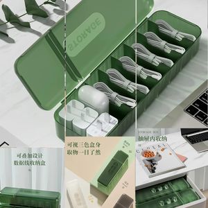 Storage Bags Desktop Data Cable Box Dustproof With Cover Mobile Phone Charger Transparent Wire Container In Office Home