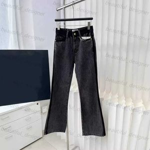 Designer women's jeans Early spring new style gentle style letter embossed solid color high waisted micro flared jeans
