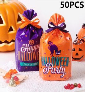 Embrulho de presente 50pcs decoração de aniversário truque de festa ou tratamento de halloween pacote de bolsas de doces com comida de alimento9778080