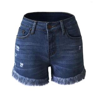 Frauenshorts Mid Rise Saum zerrissen Denim Jean Training Womens