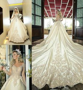 Nowe, długie rękawy Aline Suknie ślubne koronkowe aplikacje koralikowe suknie ślubne Formalne długie ogrodowe szat