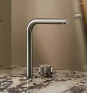 Bathroom Sink Faucets Brushed Rose Gold Brass Faucet 2 Hole 1 Handle Cold Water Lavabo Modern Design Copper Wash Basin