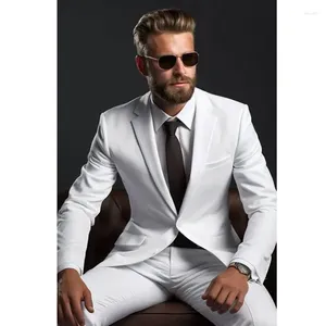 Mäns kostymer chic solid vit manlig kostym Slim fit Summer Single Breasted Notch Lapel Tvådel Fashion Formal Smart Casual (Jacket Pants)