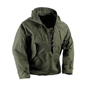 USN Wet Weather Parka Vintage Deck Jacket Pullover Lace Su Uniform WW2 Mens Navy Military Giacca con cappuccio con cappuccio Outwear Army Green 2012189270203