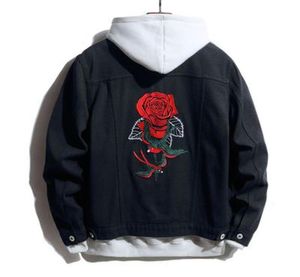 Men039s Kurtki 2021 Męskie jesienne moda dżinsowa swoboda luźna róża kwiat ptak haft czarny dżinsowe płaszcze streetwear9841551