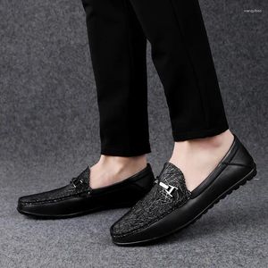 Sapatos casuais de ponta italiana pãos de couro genuínos masculinos-Nome de negócios formais mocassins não deslizam