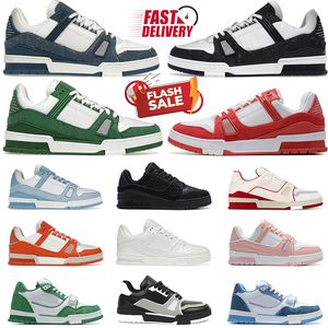 Gratis frakt designer skor präglad tränare sneaker vit svart himmel blå abloh green denim rosa röda lyxiga virgil mens casual sneakers tränare tränare