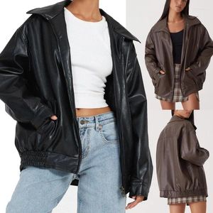 Women's Jackets 2024 Autumn Clothing Leather Coat PU Jacket Locomotive Style Top