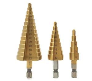 3st 4122032mm Stor HSS Steel Steg Cone Cut Set Borrverktyg Titan Borrbitar Hålskärare Hållbar belagd metallborr Bit5202844