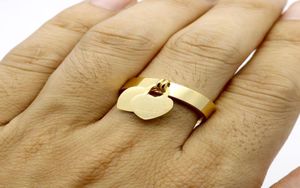 Modedesigner Schmuck 316L Titanium Goldplated Hearts Shaped Ringe Doppelte Herzen Frauen für Frauen Männer Gold als Geschenk8767252
