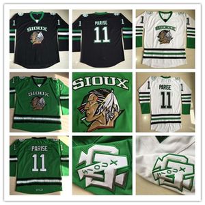 CEOMITNESS 11 Zach Parise North Dakota Kämpfe gegen das Sioux College Hockey Sioux Jersey Sticked und Stickerei Top -Qualität