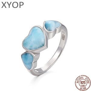 Style sądowe 925 Sterling Srebrny Naturalny Kamienie Larimar Pierścień dla kobiet Projekt geometrii