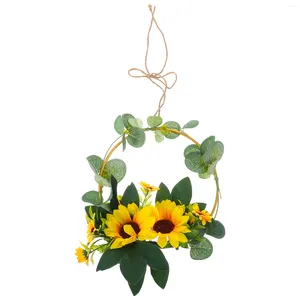 Decorative Flowers 1pc Artificial Garland Sunflower Wreath Iron Pendant Wall Decoration