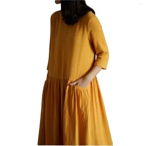 Festklänningar 2024 vår och sommar kvinnor mode casual bomull linneklänning vintage autunm maxi long vestidos robe femme