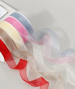 50 Yardsroll 2,5 cm Sheer Chiffon Ribbon Organza Satin Ribbons för presentförpackning Bow Wedding Buquets Party Decorative Ribbons 240426