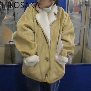 Jaquetas femininas emendado com lapela cair pêlo de ombro um casaco 2024 inverno chique casual elegante e quente vintage single hastestwears