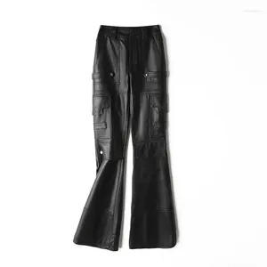 Pantaloni da donna 2024 Donne Spring autentica in pelle vera in pelle slim stivale moto cargo E26