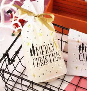 Christmas Decorations 10pcs Treat Bags Gold Print Drawstring Plastic Favor Gift Pouch Candy Cookie Bag Holiday93223363351659