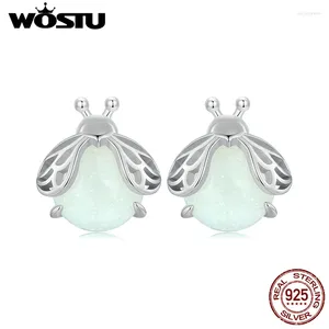 Bolzenohrringe wostu kleine 925 Sterling Silber Feuerfly für Frauen Luminöser Stein Glanz defekt Ohrklammern Pendientes Mädchen Party Geschenk