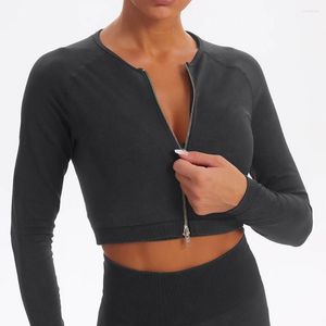Active Shirts LANTECH Sports Yoga Gym Seamless Crop Tops Fitness Women Tights Shirt Running Frosted Workout Sportswear Zip