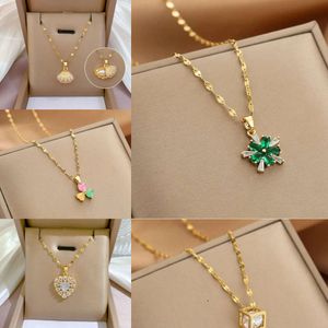Tarnish free gold plated stainless steel mixed design zircon pendant jewelry fashion necklace for women girl accessories