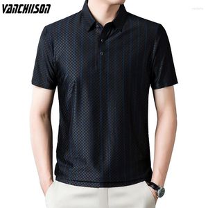 Мужские Polos Мужчины гладкие короткие рубашки для рубашки для летних полос Бизнес ретро винтаж мужской мода 00736