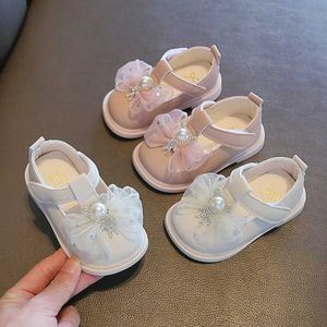 Flat Shouse Girls Learn Shoes For Banquet Party 2024 Spring Kids Mary Jane Sweet Pearl Lace Bow Princess Baby Chaussure Enfant Fille H240504