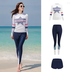 Kvinnors badkläder 3 bit långärmad baddräkt Rashguard Sunscreen Upf50 Full Body Women Rash Guard Female Surfsuit Diving Suit