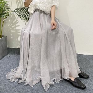 Юбки Summer Fall Boho Chiffon Big Hem Long Beach Юбка Солнца Пропорция Элегантная винтажная длина пола.