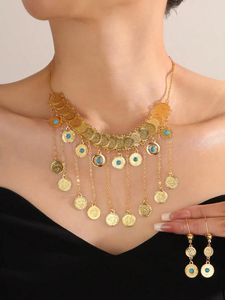 Halsbandörhängen Set Lucky 3 -Piece Unique Style -tema Antik guldpläterat mynt och Tassel Wedding Party Favors for Women