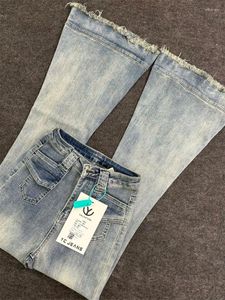 Frauen Jeans hellblau Retro hohe Taille ausgestattet dünne Frühling gewaschene Stretch schlampige kleine Hufeisenhose