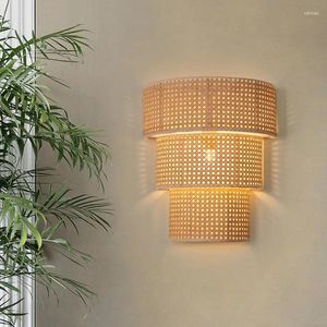 Wall Lamp Vintage Handmade Rattan Led Sconce For Bedroom Living Room Backdrop Decorative Aisle Corridor Light Indoor Lighting Fixture