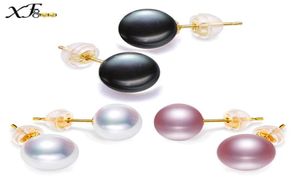 Pure 18K Gold Pearl Earrings For Women 910mm Natural Freshwater Pearls 3 Colors Stud Fine Wedding Accessories 2106164015619