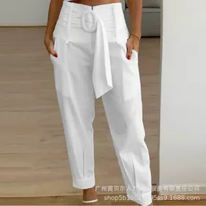 Женские брюки брюки женщины белые шнурки повседневны для