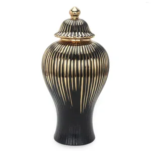 Vasos pretos com design de ouro em cerâmica decorativa jar vaso