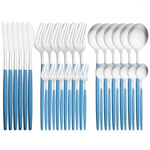 Servis uppsättningar 30st Blue Silver Set Dinner Knife Fork Tea Spoon Cutsly Rostfritt stål Tabeller Western Home Kitchen Flatware