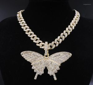 Big Size Butterfly Pendant Charm 12mm Bubble Miami Curb Cuban Chain Hip Hop Necklace Rapper Gift Rock Men Women Jewelry Golden13158082