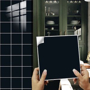 10pcsset Solid Color Diamond Black Fliesen Aufkleber Küche Backsplash Oilproof Schrankschale Stick wasserdichte Kunstwandabziehbilder 240429