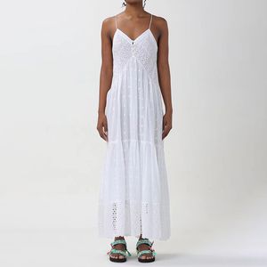 2024 Sommer Camisole -Kleid mit langem Spitzenlokal aus sexy Urlaubsstil