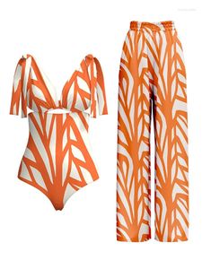 幾何学的なプリントワンピース水着とビーチトランクファッション2つのエレガントなビキニバススーツ女性ビーチウェア