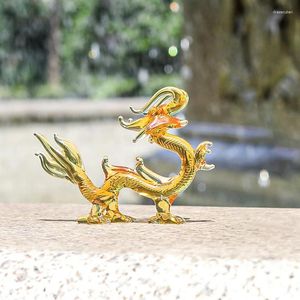 Estatuetas decorativas estátua dragão estátua chinesa escultura de cristal de estatueta riqueza animal riquezas de ouro Mão de papel shui shui soprado